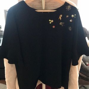 New York and Co. Black Bell Sleeve Blouse w/Beads